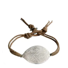 Sterling Silver Large Paisley Bracelet on Natural Cord