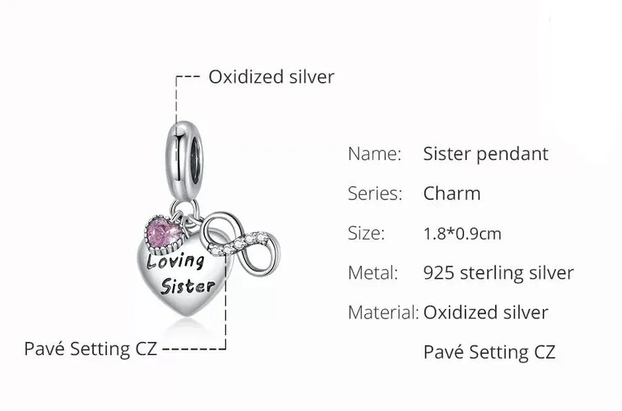 Sterling Silver Loving Sister Charm