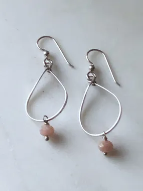 Sterling silver medium teardrop earrings with pink moonstone gemstones