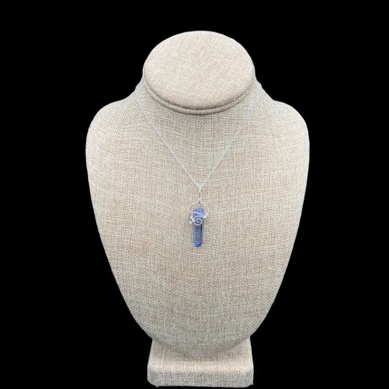 Sterling Silver Wire Wrapped Aqua Aura Crystal Pendant Necklace