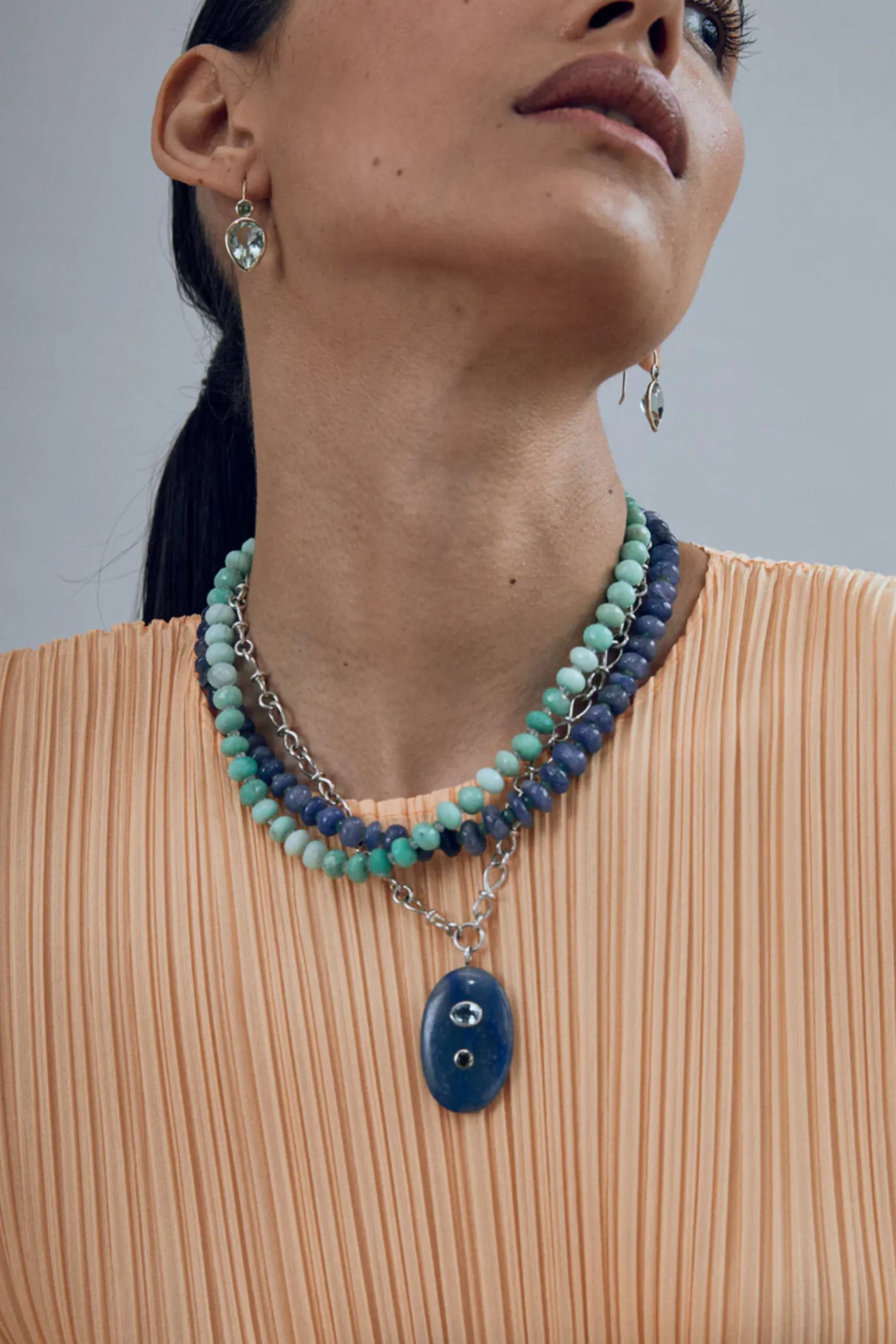 Strand Necklace, Tanzanite & Emerald