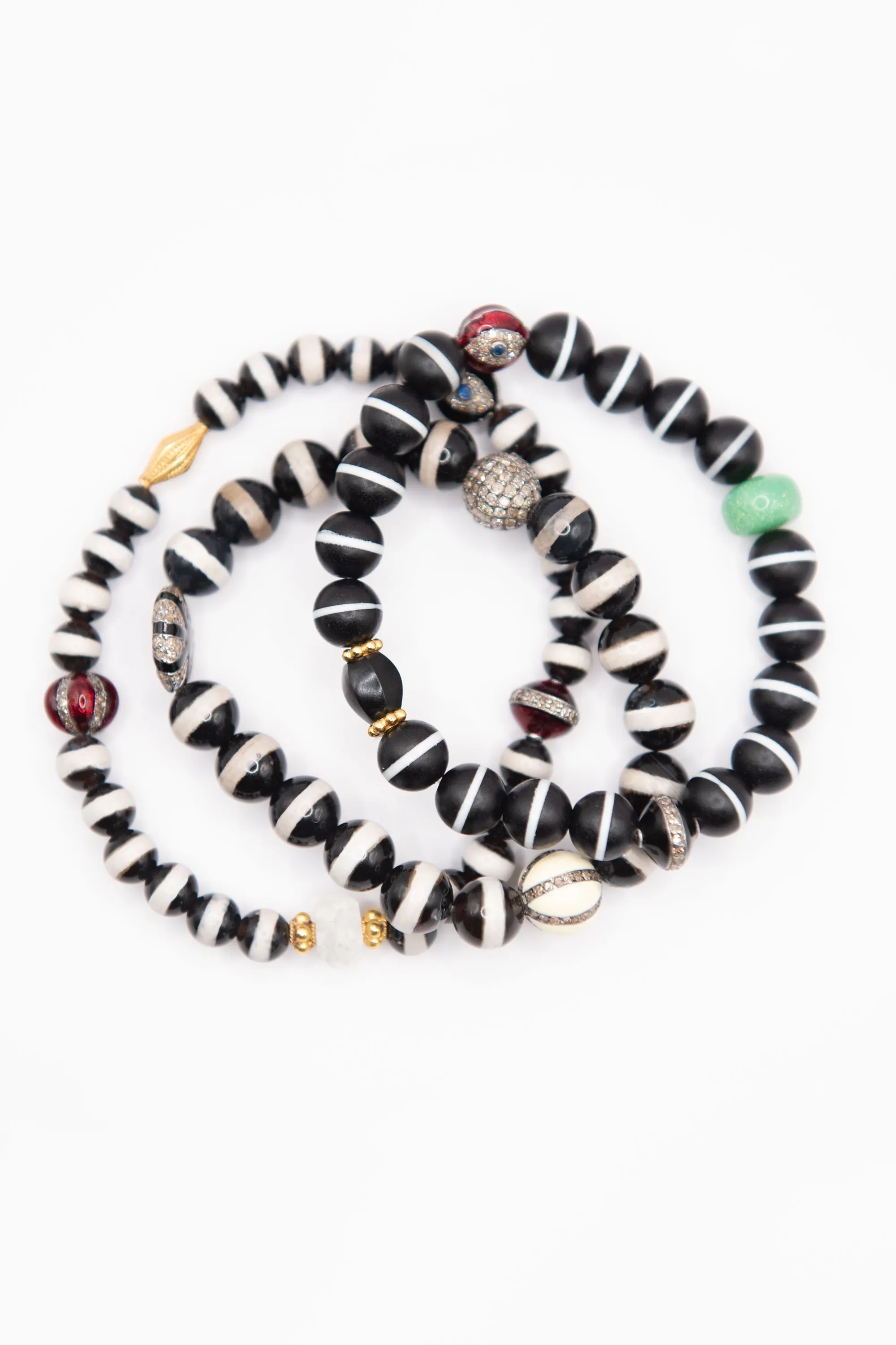Stripe Beaded Bracelet, Black Agate