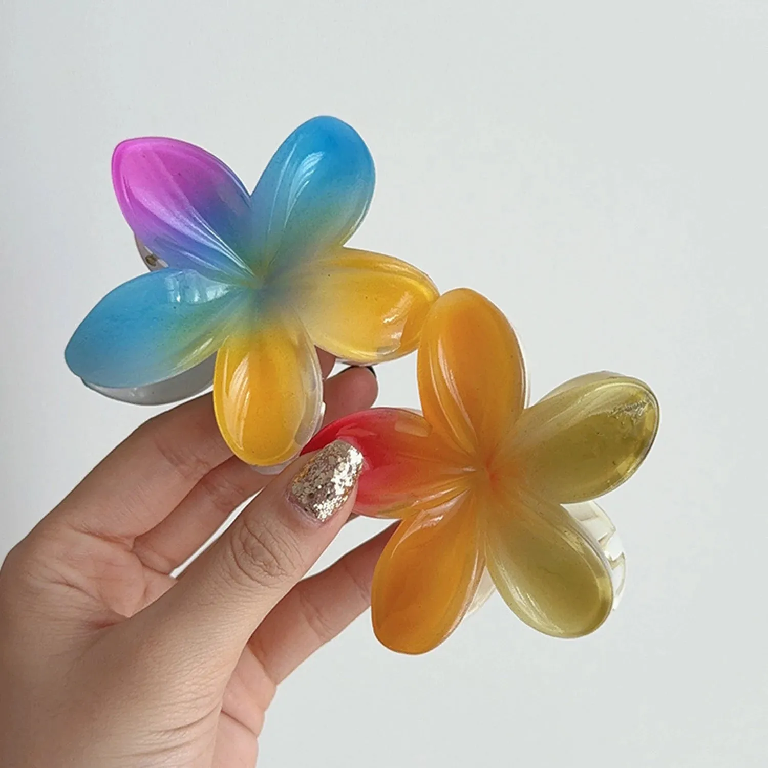 TAVIMART  -  Fashion Gradient Rainbow Crab Clip Large Flower Hair Clips Hair Claw For Women Hairpin Beach Vacation Bohemia Hair Accessories