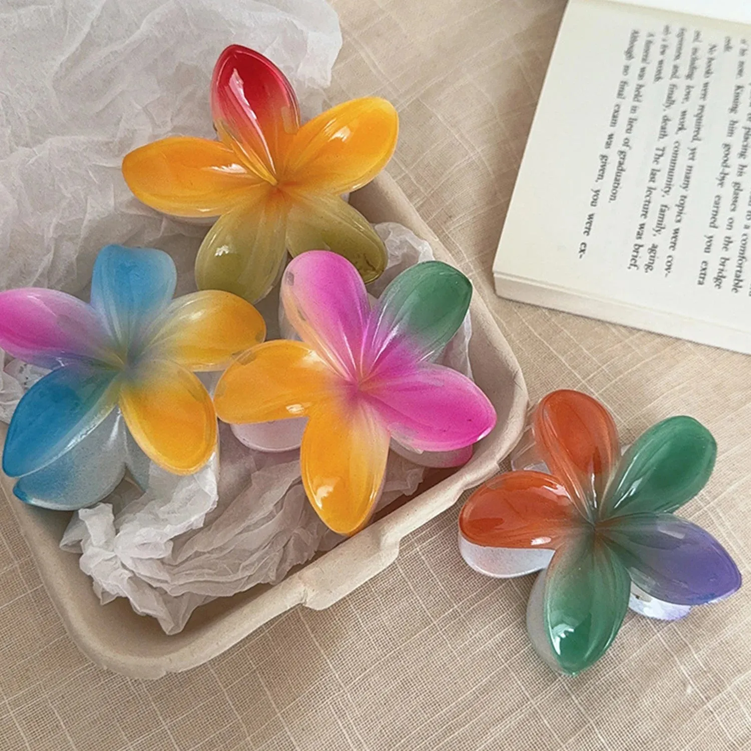 TAVIMART  -  Fashion Gradient Rainbow Crab Clip Large Flower Hair Clips Hair Claw For Women Hairpin Beach Vacation Bohemia Hair Accessories