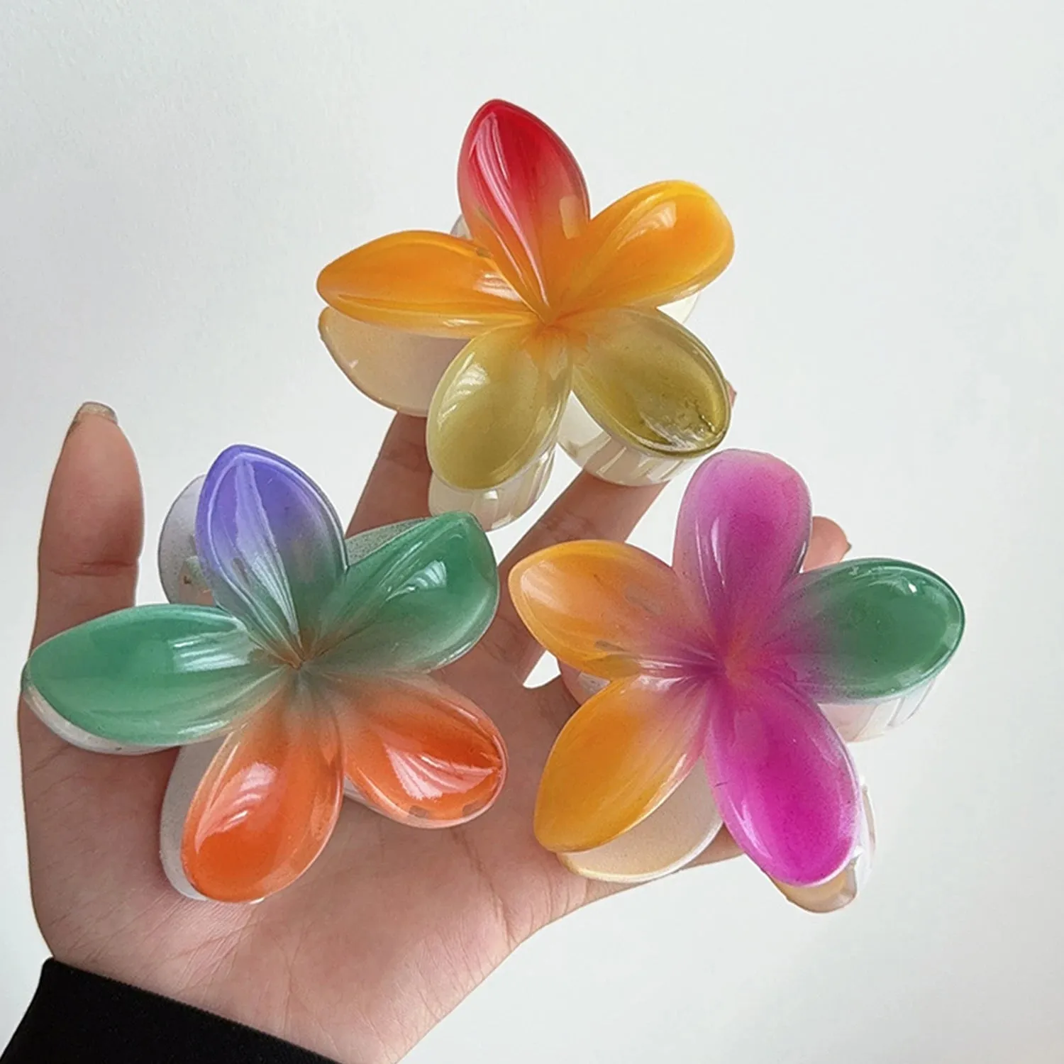 TAVIMART  -  Fashion Gradient Rainbow Crab Clip Large Flower Hair Clips Hair Claw For Women Hairpin Beach Vacation Bohemia Hair Accessories