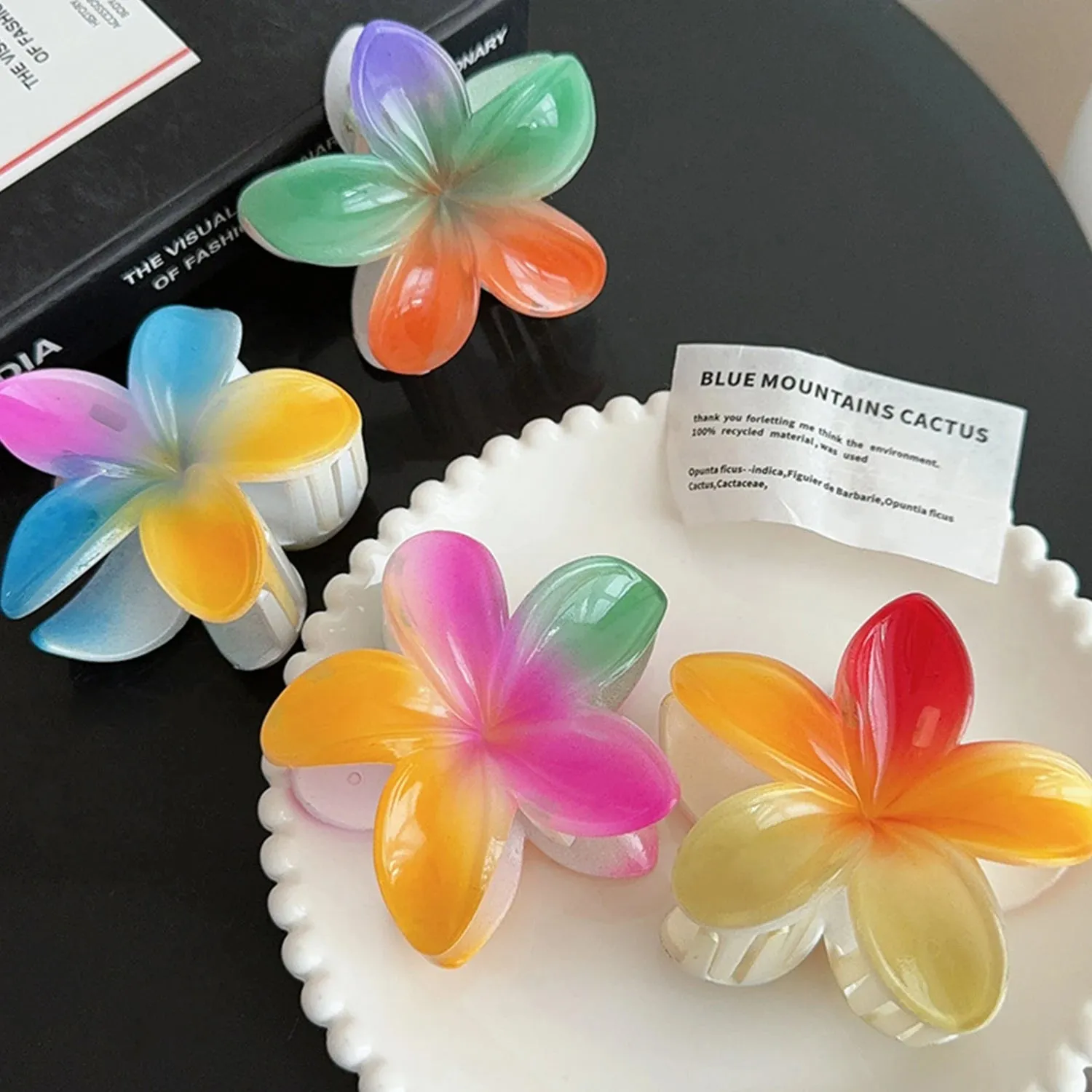TAVIMART  -  Fashion Gradient Rainbow Crab Clip Large Flower Hair Clips Hair Claw For Women Hairpin Beach Vacation Bohemia Hair Accessories