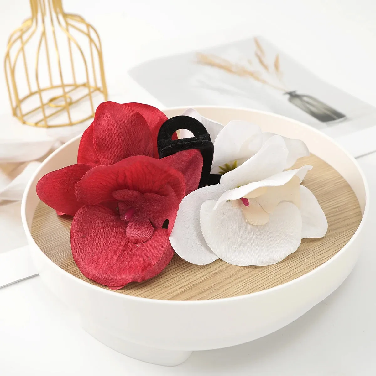TAVIMART  -  Phalaenopsis Flower Hair Claws Headwear Women Fashion Retro Pearl Floral Hair Clips Exaggerated Hairpin Hair Accessories