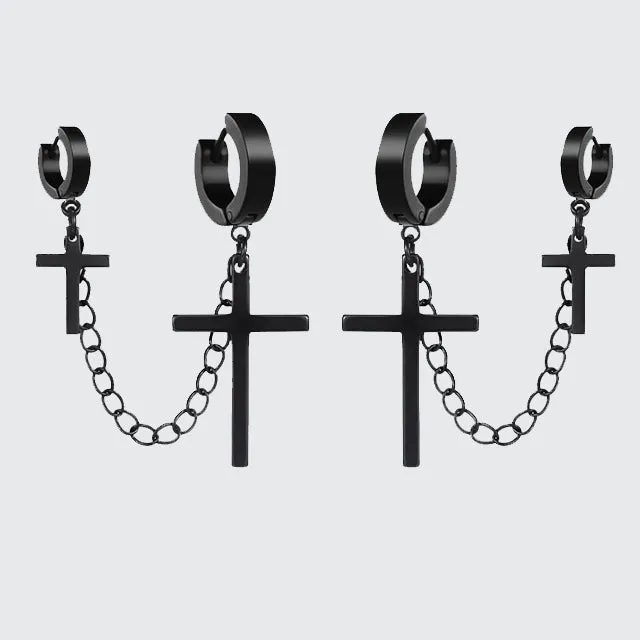 Techwear Cross Chain Earrings