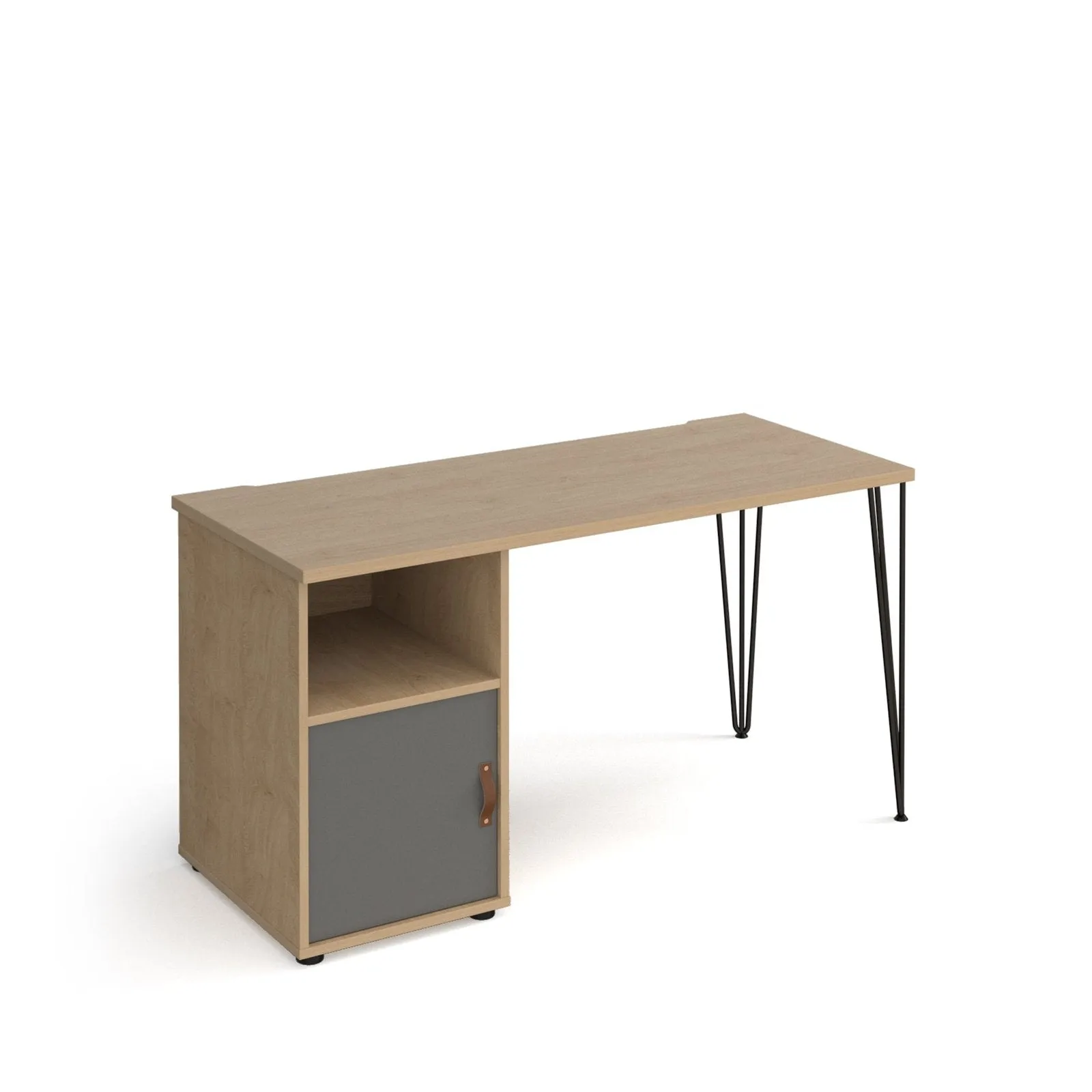 Tikal straight desk 1400mm x 600mm with black hairpin leg and support pedestal