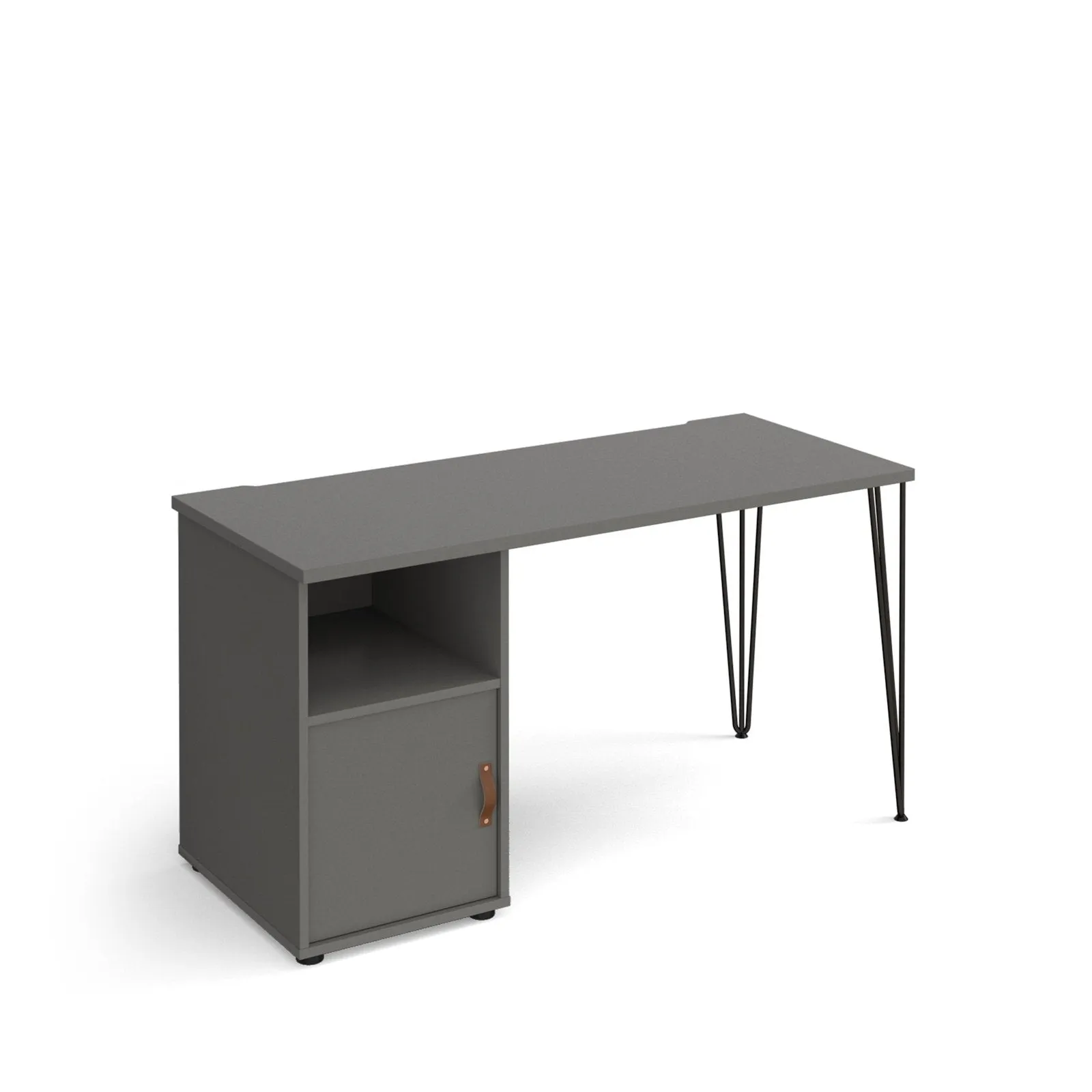 Tikal straight desk 1400mm x 600mm with black hairpin leg and support pedestal
