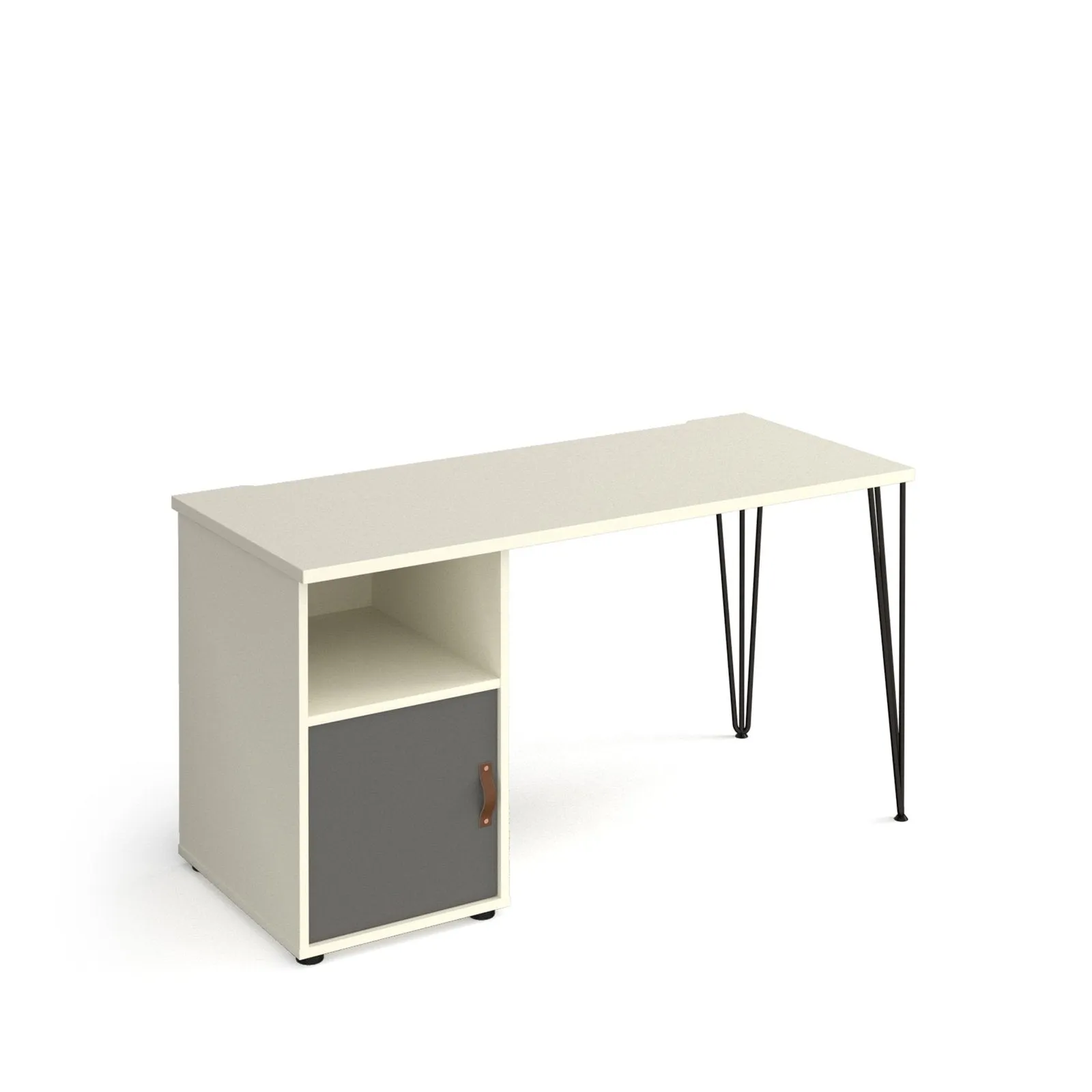 Tikal straight desk 1400mm x 600mm with black hairpin leg and support pedestal