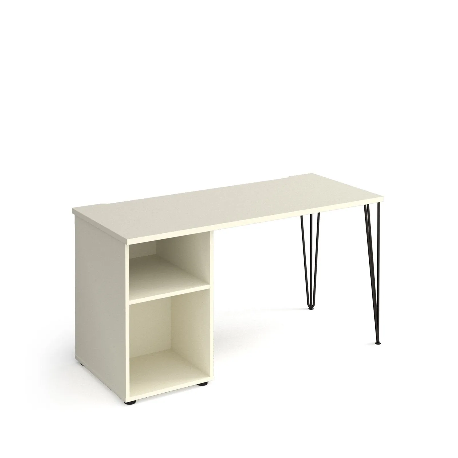 Tikal straight desk 1400mm x 600mm with black hairpin leg and support pedestal
