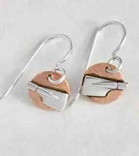 Tiny Copper Discs with Petite Silver Rowing Blades Dangle Earrings