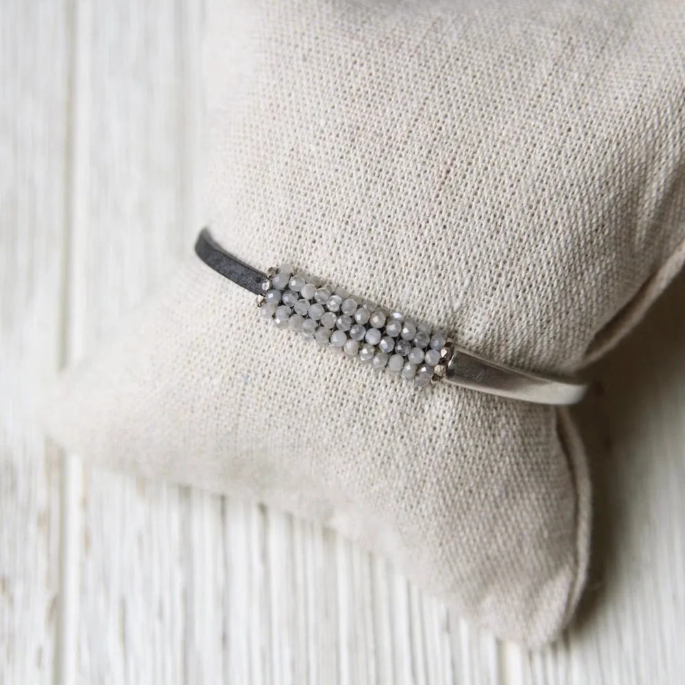 Tiny Mystic Moonstone Hand Stitched Leather 1/2 Cuff