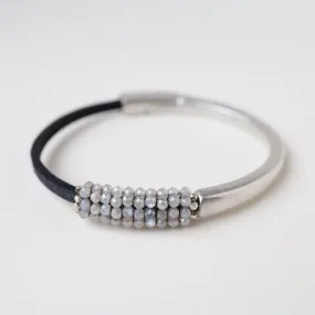 Tiny Mystic Moonstone Hand Stitched Leather 1/2 Cuff