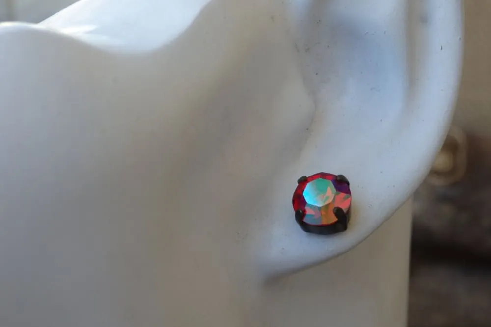 Tiny red stud earrings