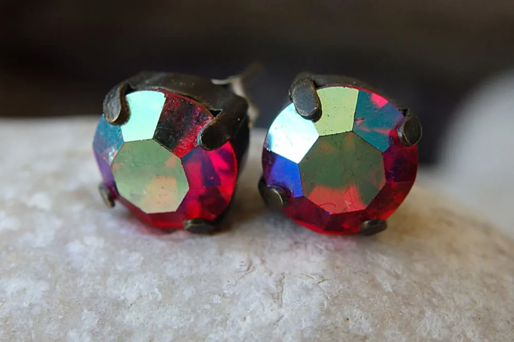 Tiny red stud earrings