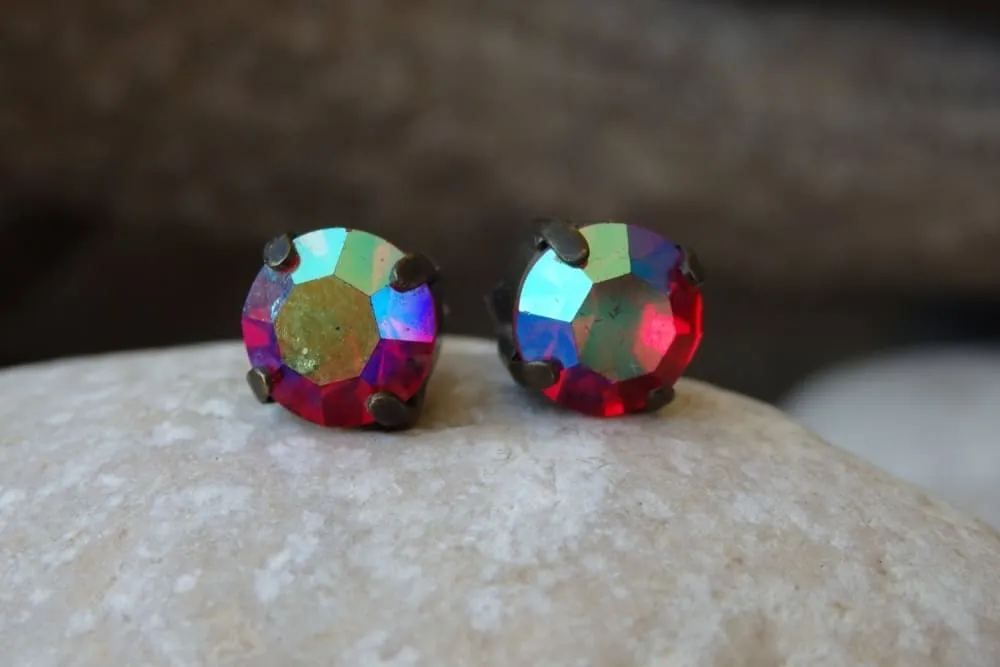Tiny red stud earrings