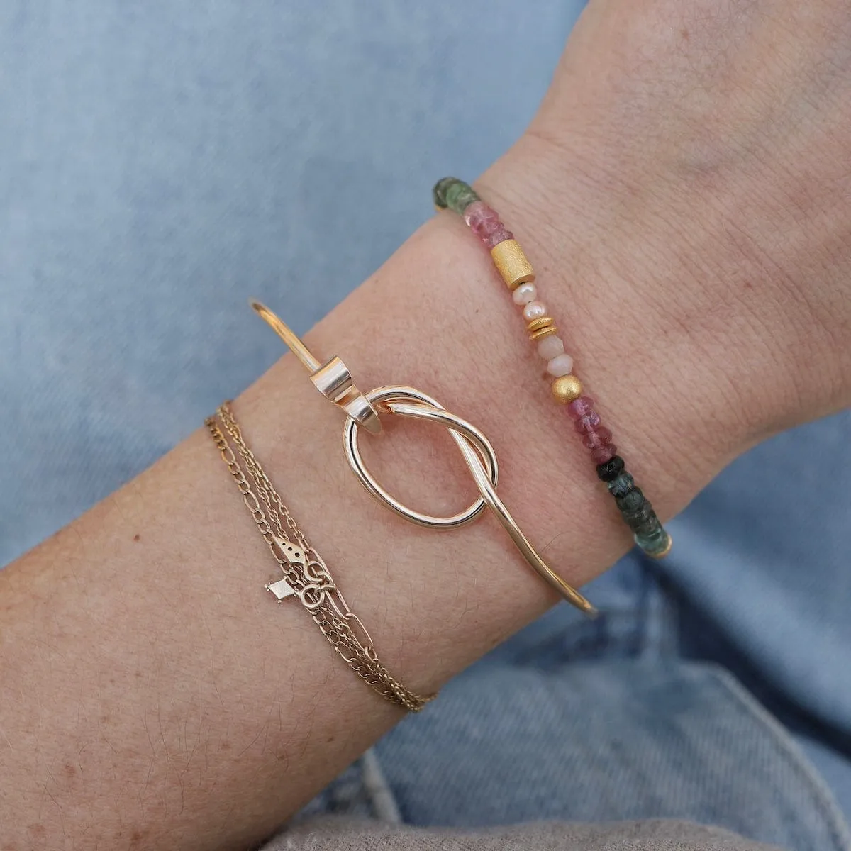 Tourmaline, Moonstone, Pearl Bracelet