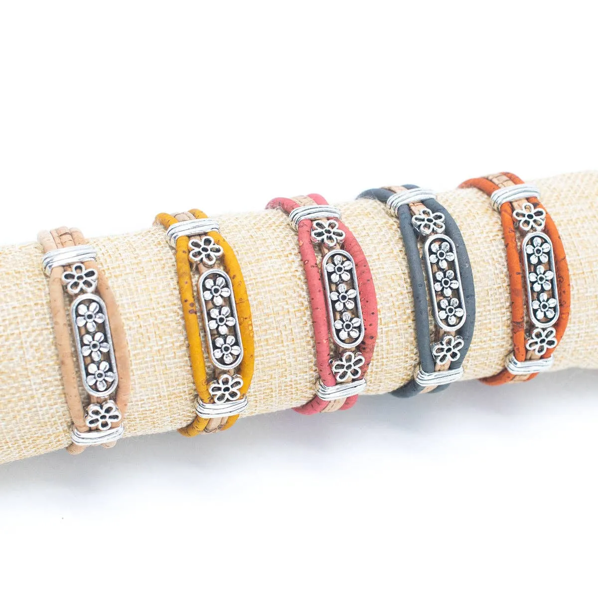 Tri-floral cork with pendant bracelet adjustable BR-505-MIX-5