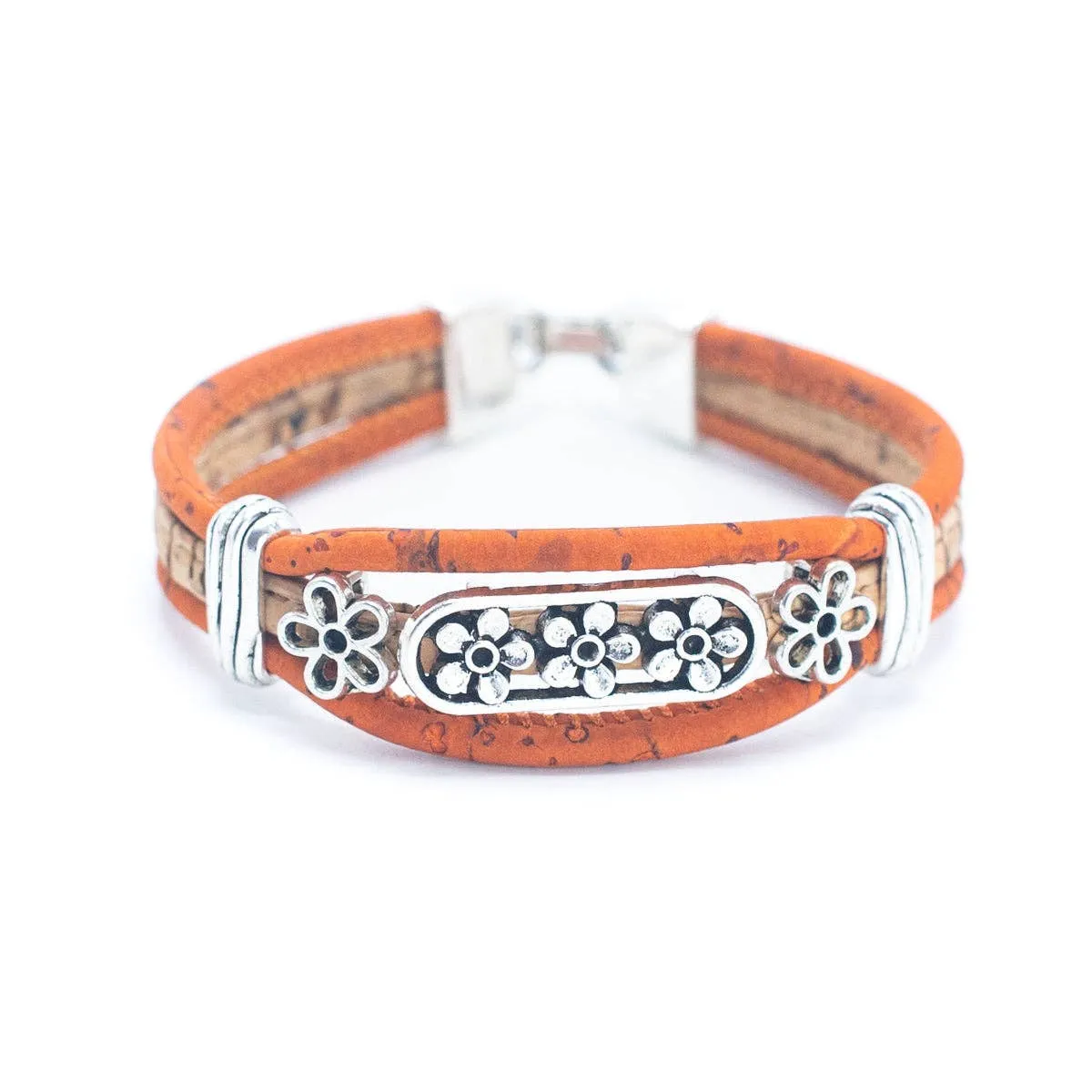 Tri-floral cork with pendant bracelet adjustable BR-505-MIX-5