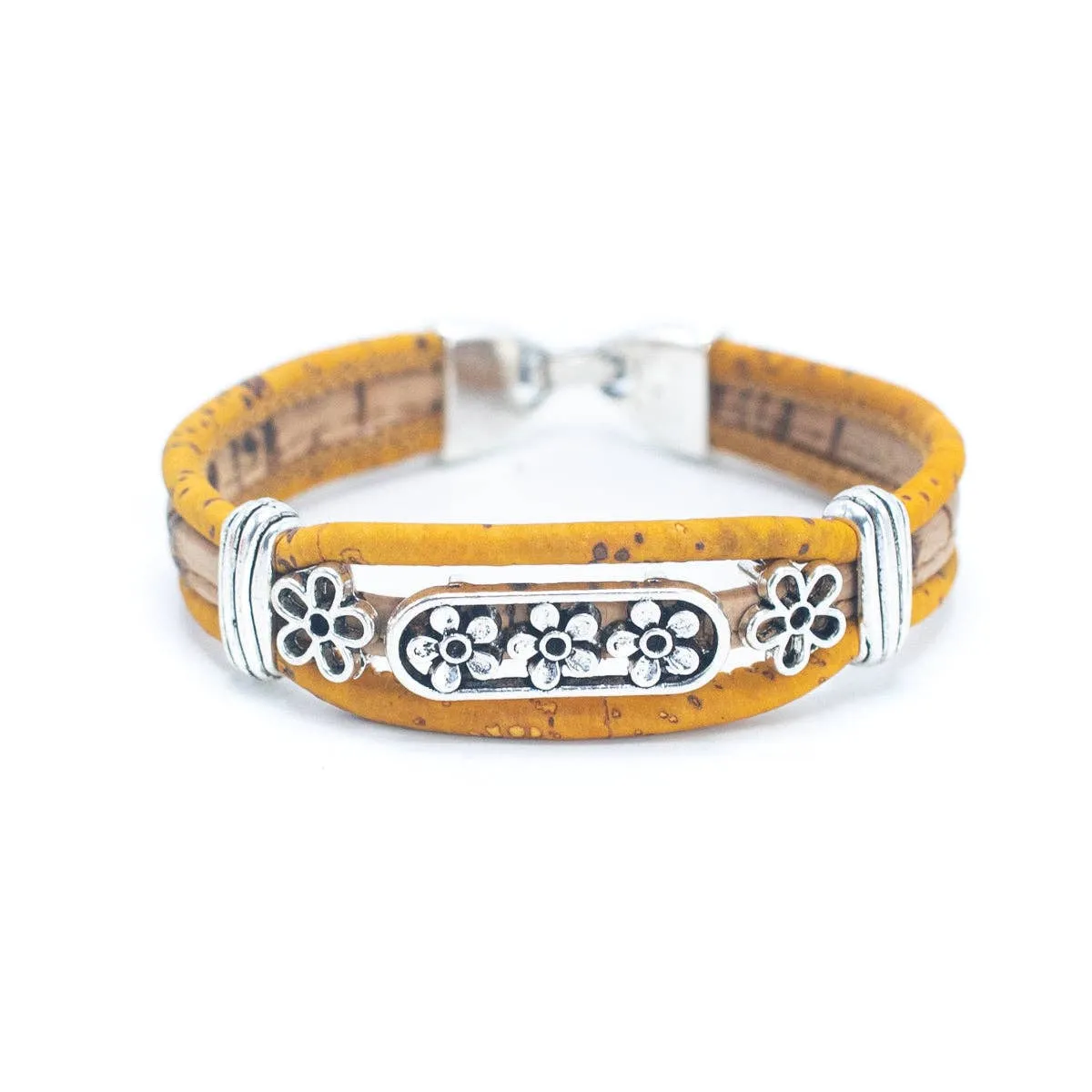 Tri-floral cork with pendant bracelet adjustable BR-505-MIX-5