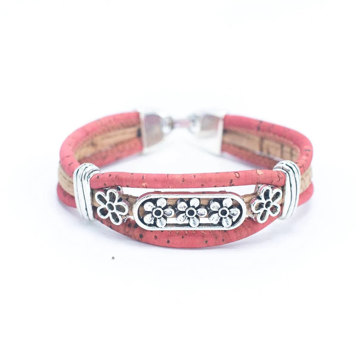 Tri-floral cork with pendant bracelet adjustable BR-505-MIX-5