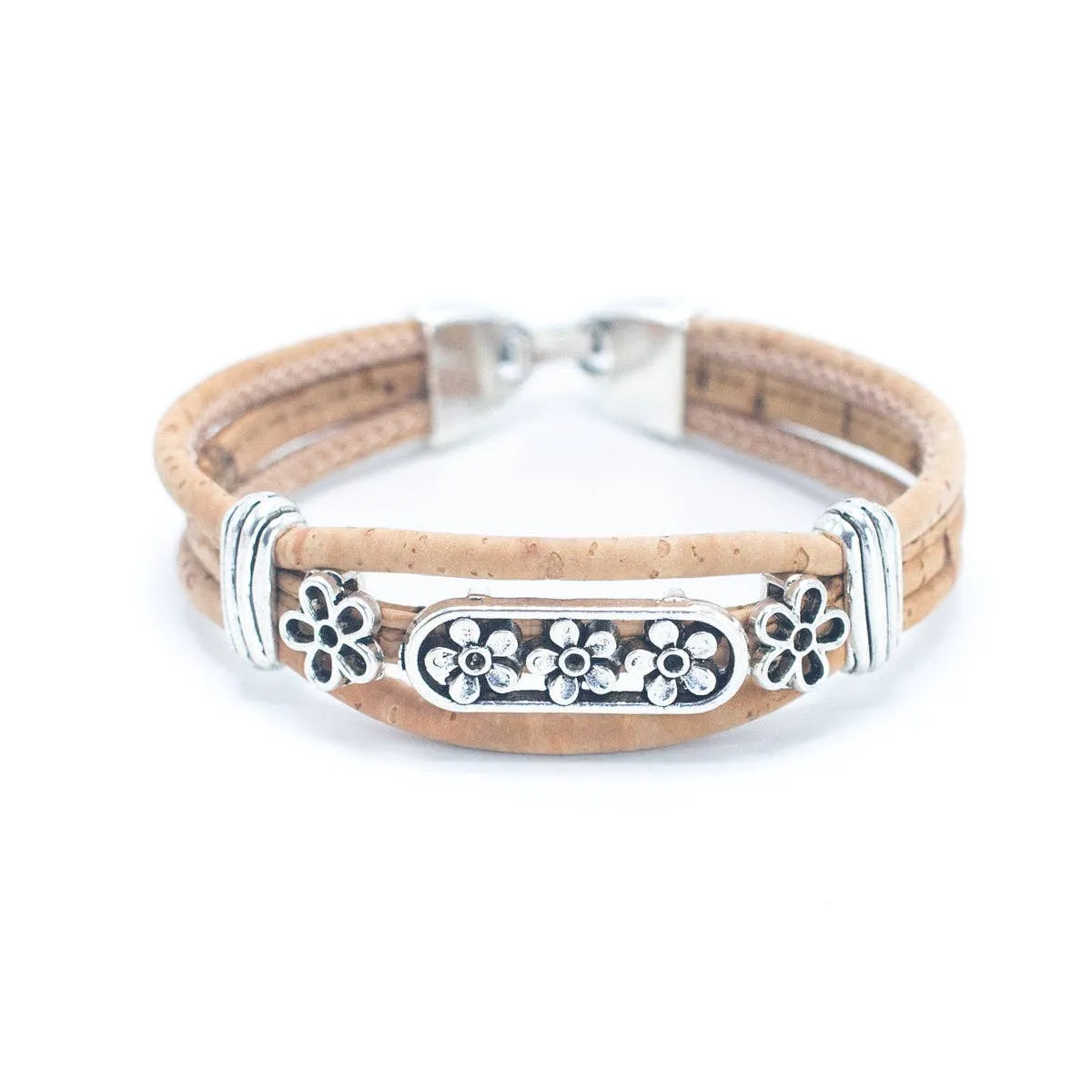 Tri-floral cork with pendant bracelet adjustable BR-505-MIX-5