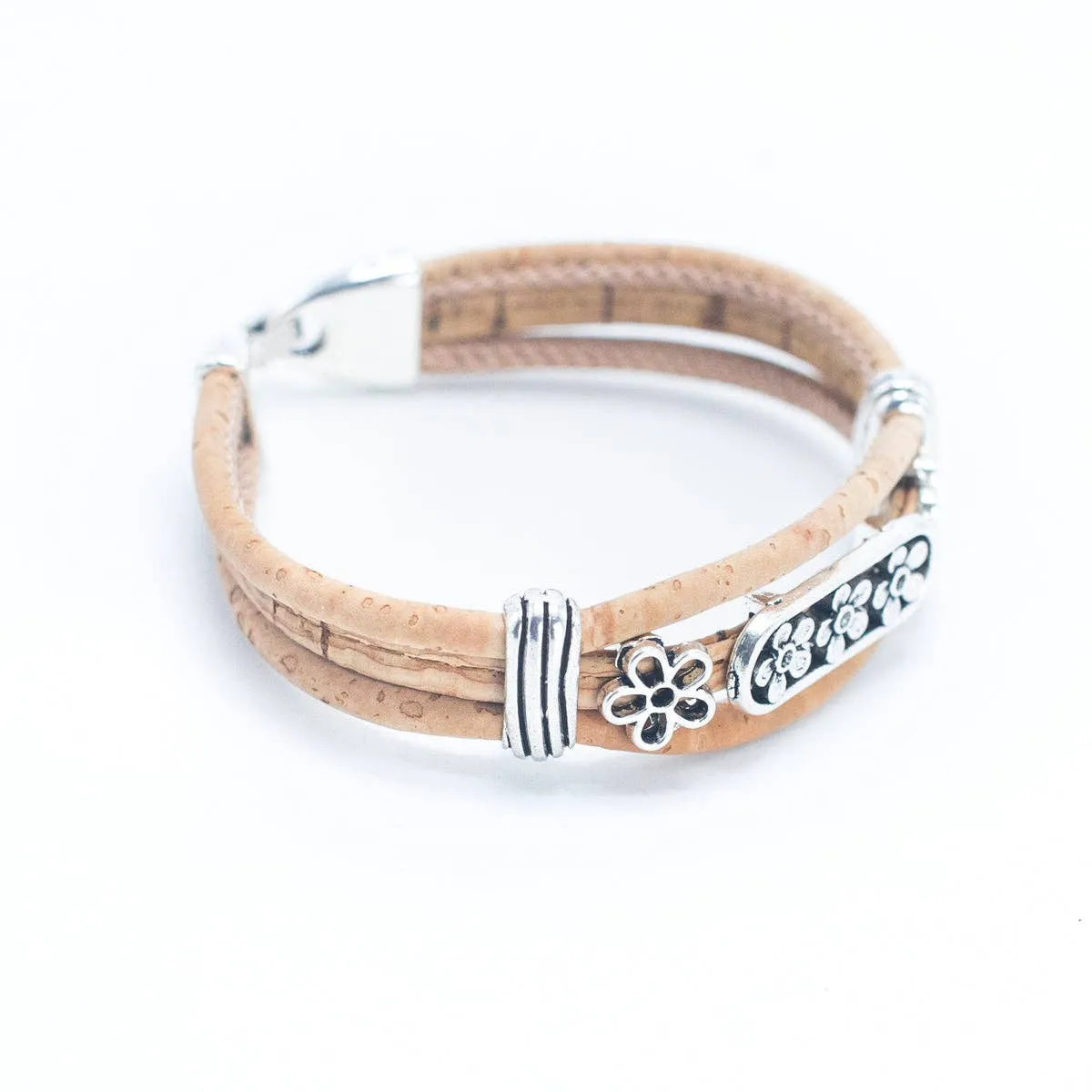 Tri-floral cork with pendant bracelet adjustable BR-505-MIX-5