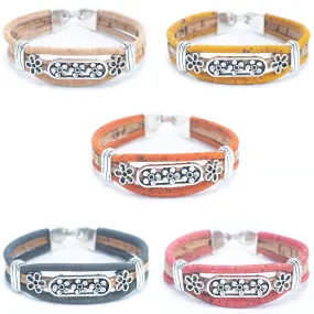 Tri-floral cork with pendant bracelet adjustable BR-505-MIX-5