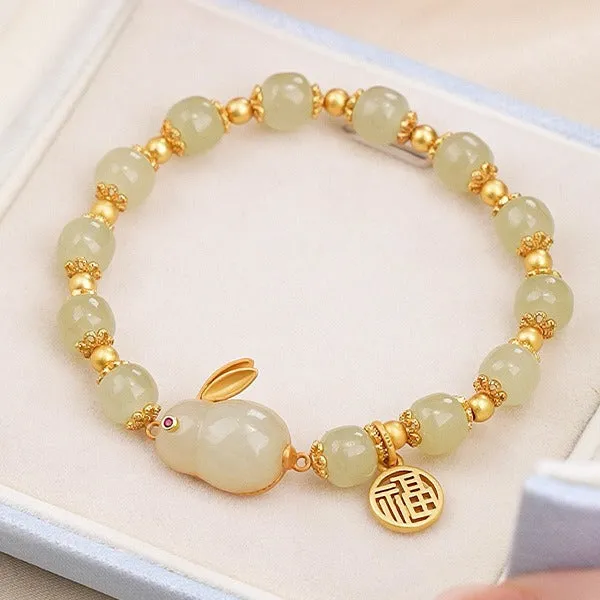 Turning Beads Imitation Hetian Jade Bracelet Girls Niche Jade Rabbit Bracelet Red Agate Custom Bracelets ko