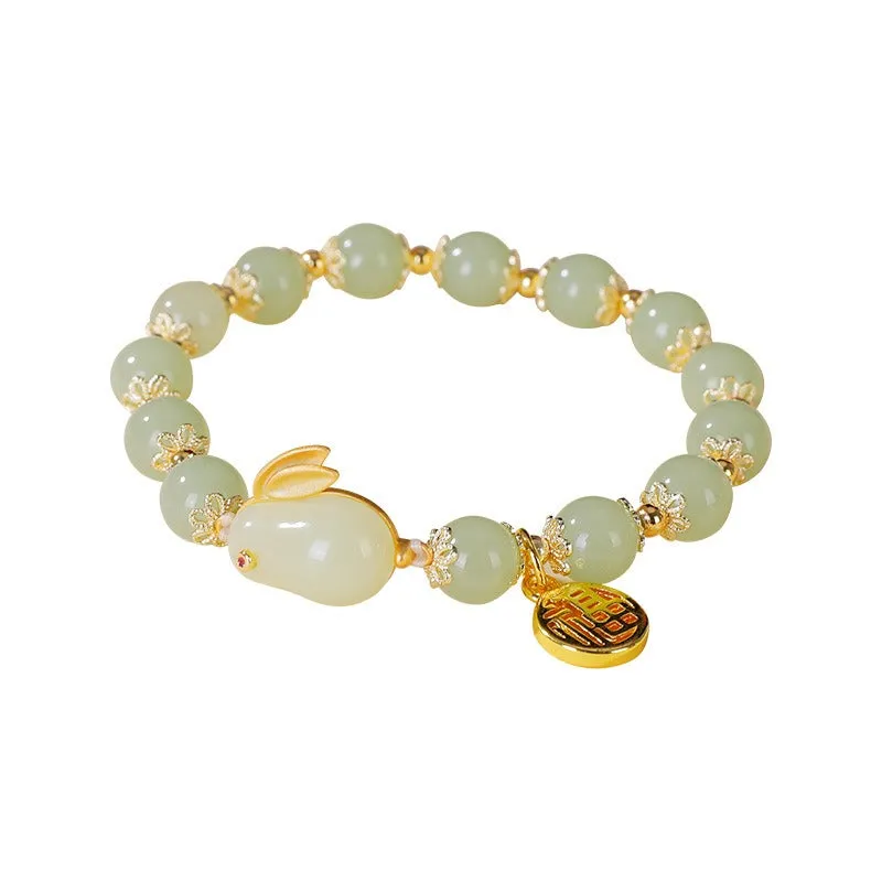 Turning Beads Imitation Hetian Jade Bracelet Girls Niche Jade Rabbit Bracelet Red Agate Custom Bracelets ko