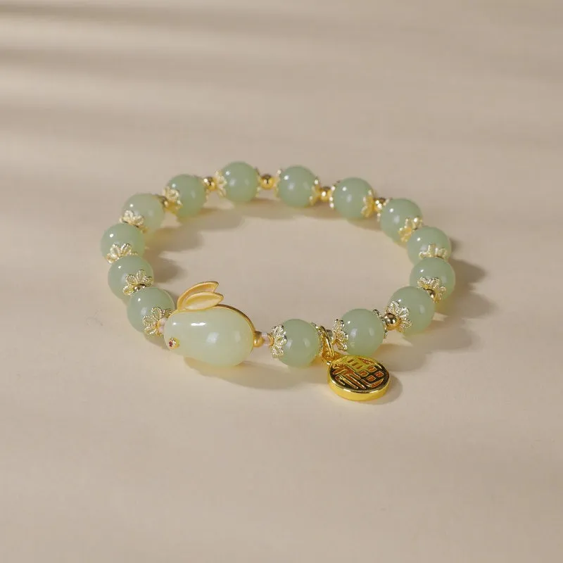 Turning Beads Imitation Hetian Jade Bracelet Girls Niche Jade Rabbit Bracelet Red Agate Custom Bracelets ko