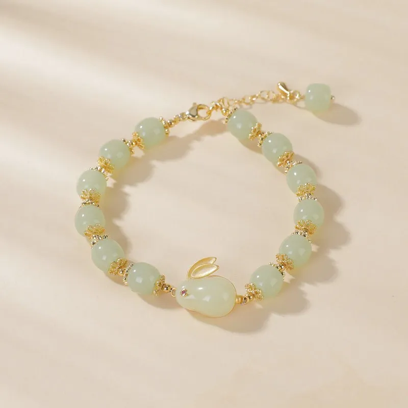 Turning Beads Imitation Hetian Jade Bracelet Girls Niche Jade Rabbit Bracelet Red Agate Custom Bracelets ko