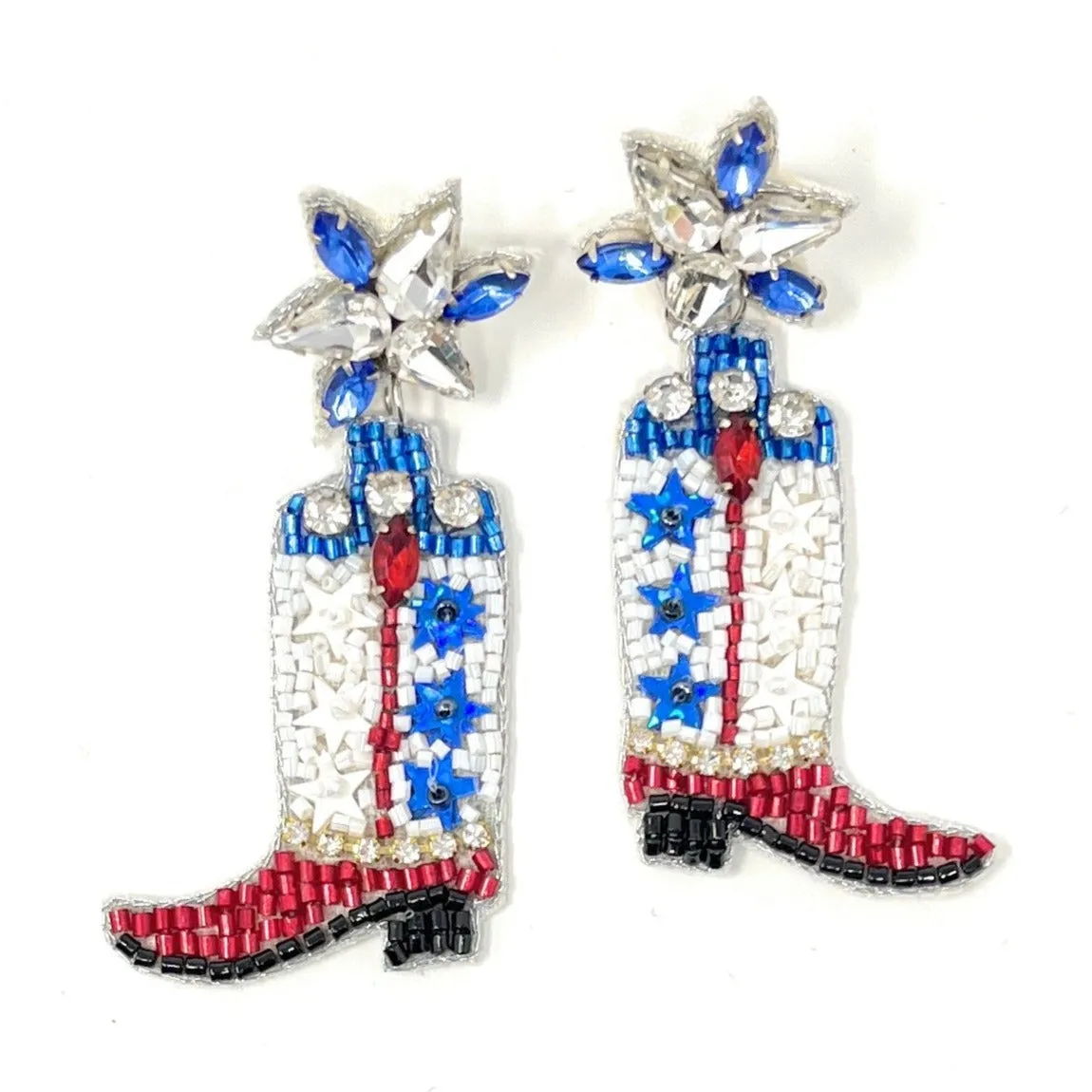 USA Cowboy Boots Beaded Earrings