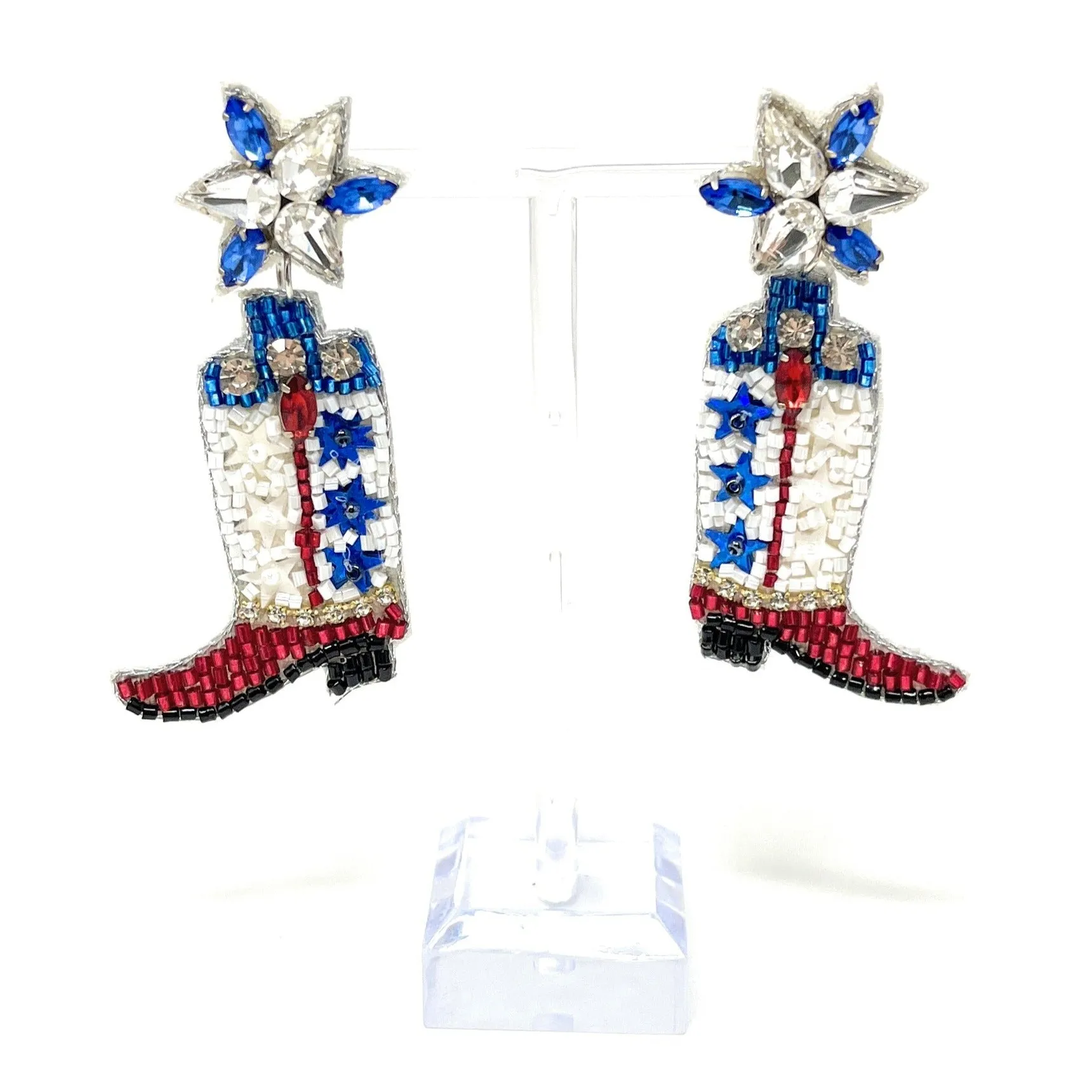 USA Cowboy Boots Beaded Earrings