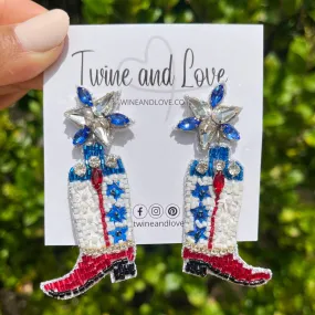 USA Cowboy Boots Beaded Earrings