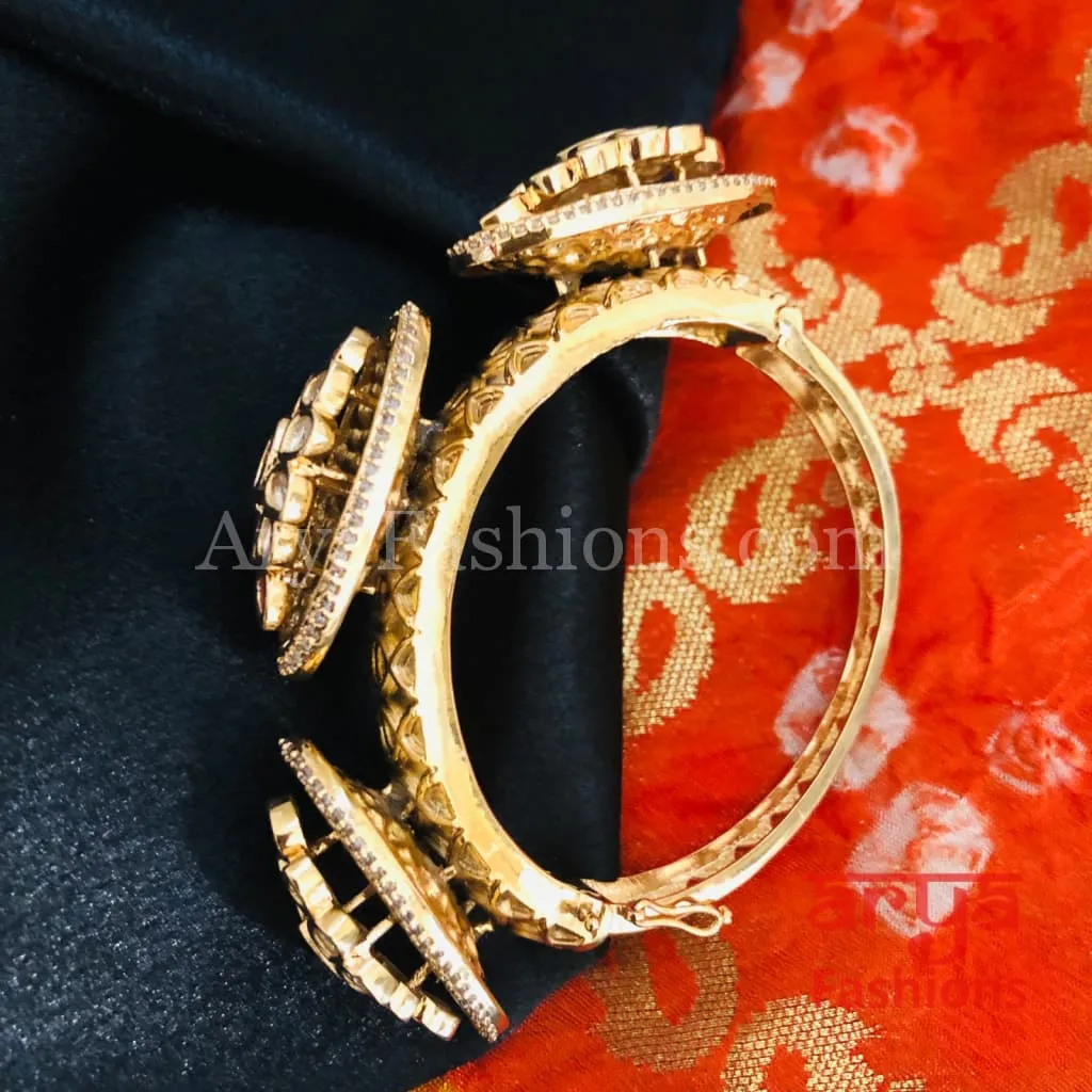Veer Zara Jadau Kundan Bracelet/ Jaipuri Jadau Kundan CZ Rajwadi Openable Designer Bracelet