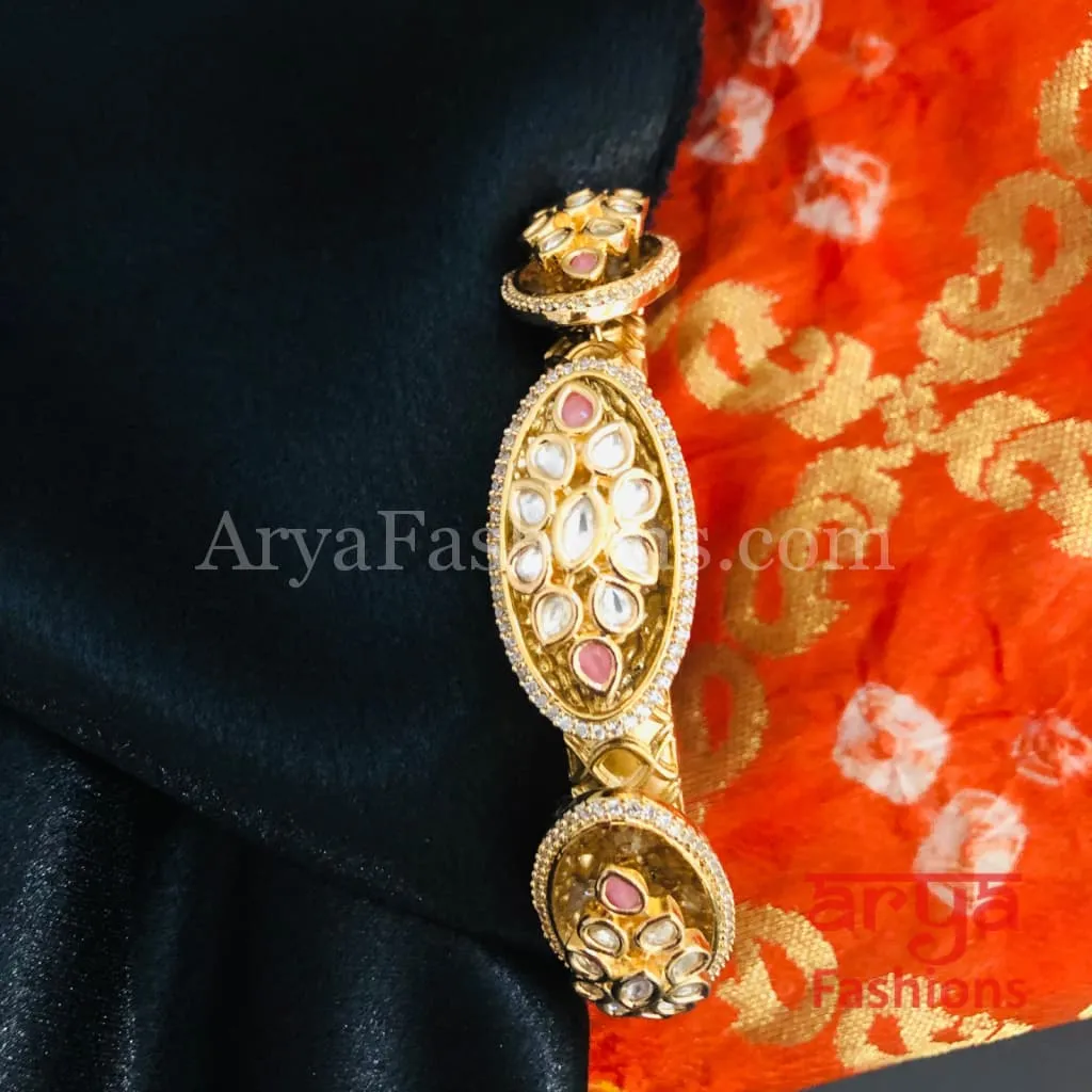 Veer Zara Jadau Kundan Bracelet/ Jaipuri Jadau Kundan CZ Rajwadi Openable Designer Bracelet