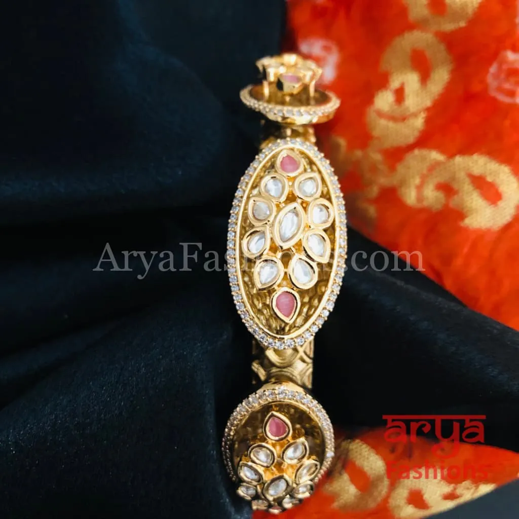 Veer Zara Jadau Kundan Bracelet/ Jaipuri Jadau Kundan CZ Rajwadi Openable Designer Bracelet