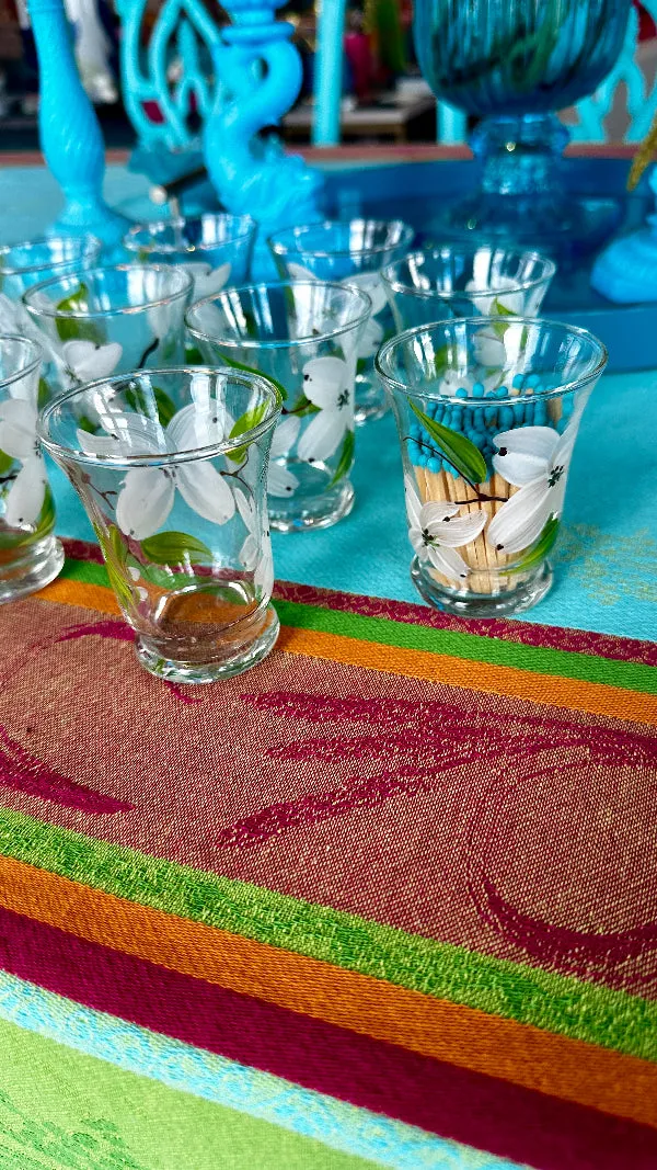 Vintage Anchor Hocking Juice Glasses, Hand Painted Dogwood Motif Set of 10
