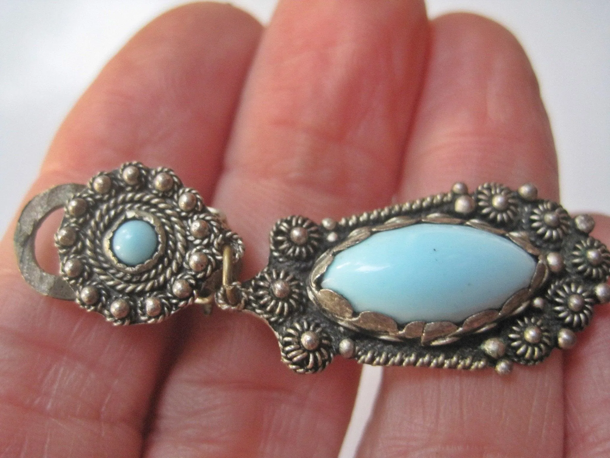 Vintage Blue Glass and silver Turkish Clip On Earrings