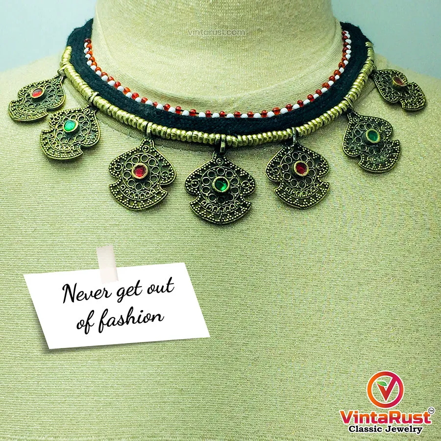 Vintage Ethnic Light Weight Tribal Necklace With Dangling Motifs