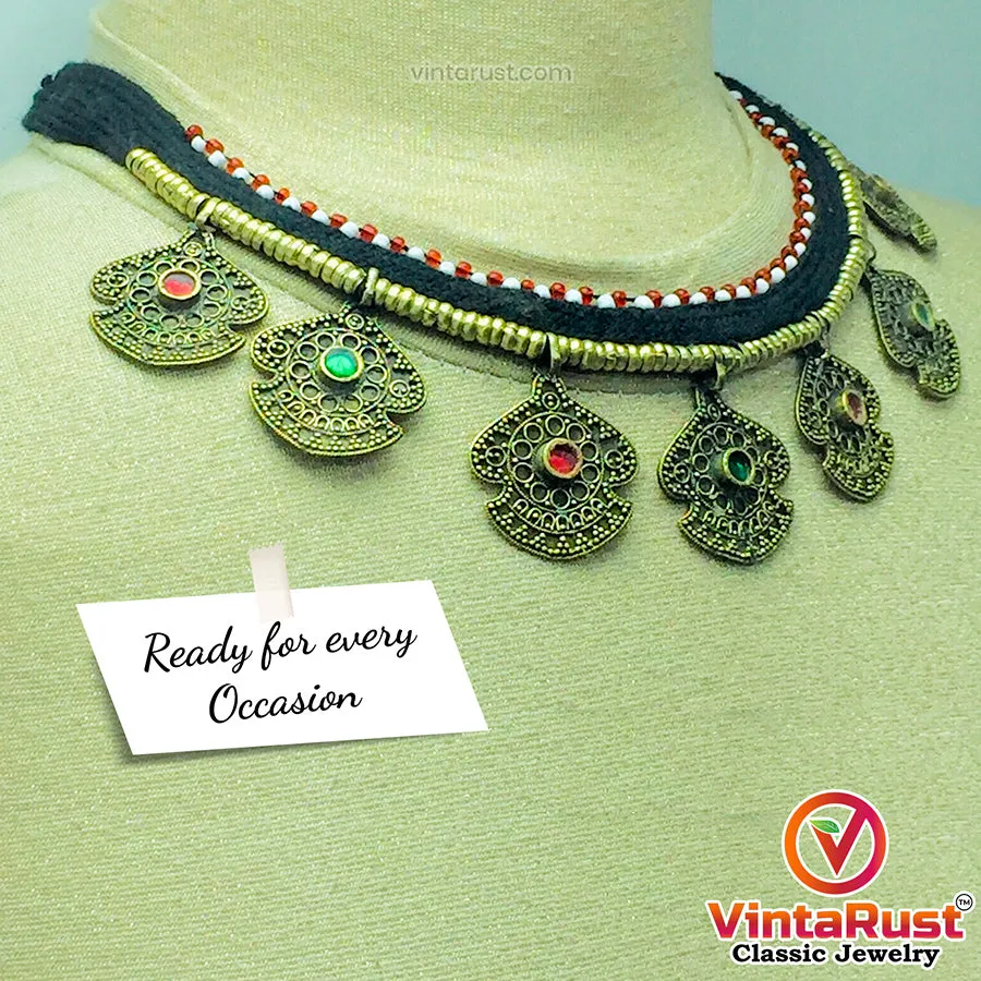 Vintage Ethnic Light Weight Tribal Necklace With Dangling Motifs