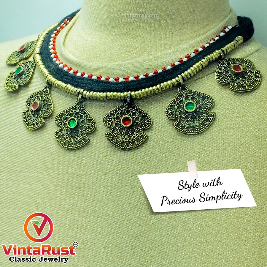 Vintage Ethnic Light Weight Tribal Necklace With Dangling Motifs