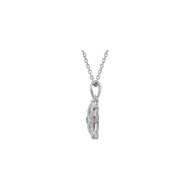 Vintage Inspired Sterling Silver .04 CTW Emerald 18'' Necklace