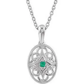 Vintage Inspired Sterling Silver .04 CTW Emerald 18'' Necklace