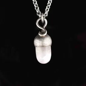 Vintage Silver Rose Quartz Acorn Pendant Necklace