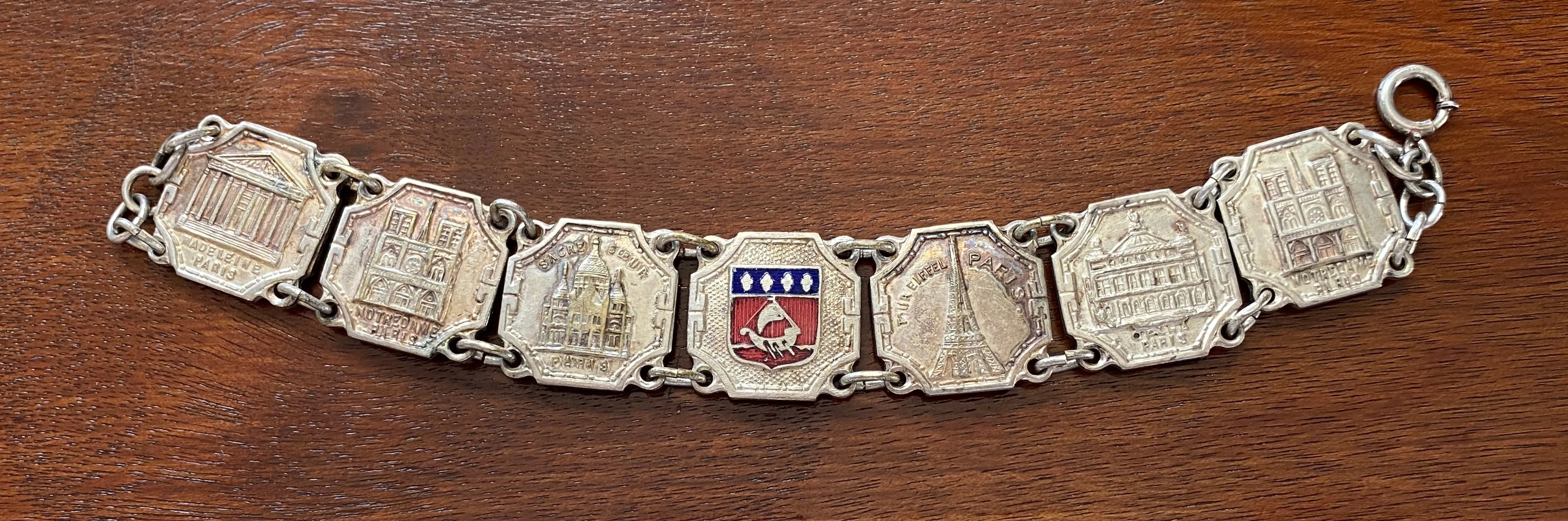 Vintage Sterling Silver 925 Paris France Souvenir Panel Bracelet Eifel Tower