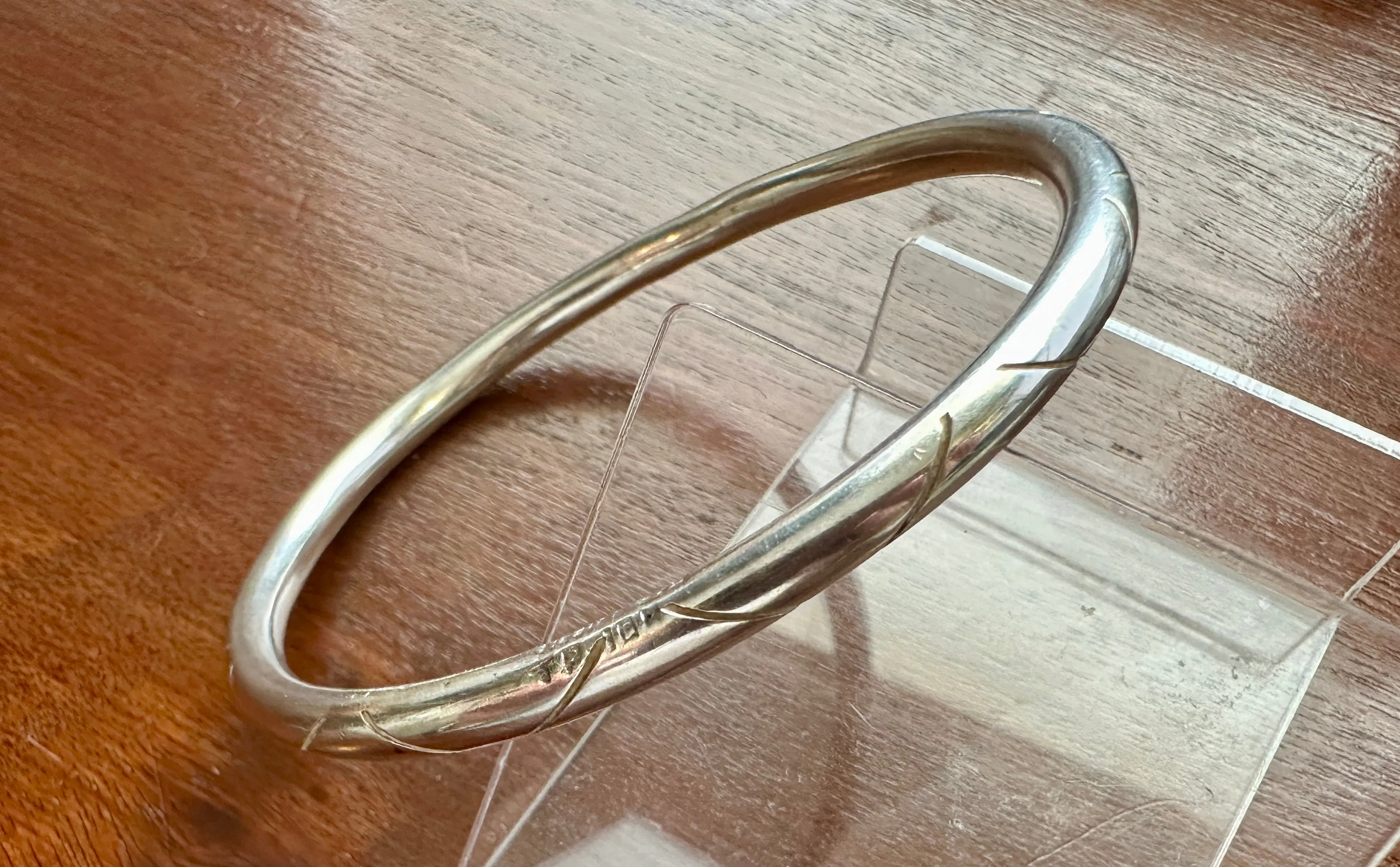 Vintage Sterling Silver 925 Round Patterned Bangle Bracelet